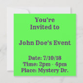 カスタム グリーン パープル ギア 招待状 (裏面)