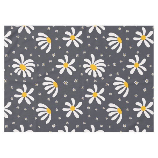 カスタム グレーとホワイトのデイジー フラワーテーブルクロス テーブルクロス (正面(横))
