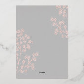 カスタム グレー ピンク エレガント フラワー ブルーミング パーティー 箔招待状 (裏面)