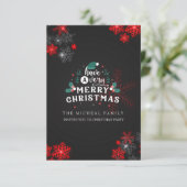 カスタム グレー レッド グリッター スパークル メリー クリスマス 招待状 (スタンド正面)