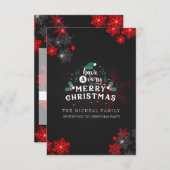 カスタム グレー レッド グリッター スパークル メリー クリスマス 招待状 (正面/裏面)