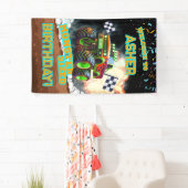 カスタム グロウイング オレンジ モンスター トラック 男の子の誕生日 横断幕 (インサイチュ)