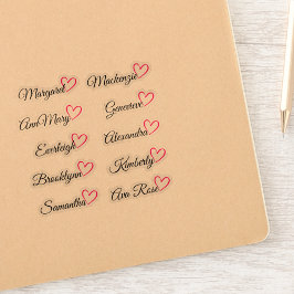 カスタム ゲスト リスト 名前 ピンク カリグラフィー ハート   シール