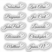 カスタム ゲスト リスト 10 名様 グレー カリグラフィー ハート シール (正面)