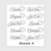 カスタム ゲスト リスト 10 名様 グレー カリグラフィー ハート シール (シート)