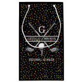 カスタム コンフェッティ ゴルフ モノグラム デザイン スモールペーパーバッグ (裏面)