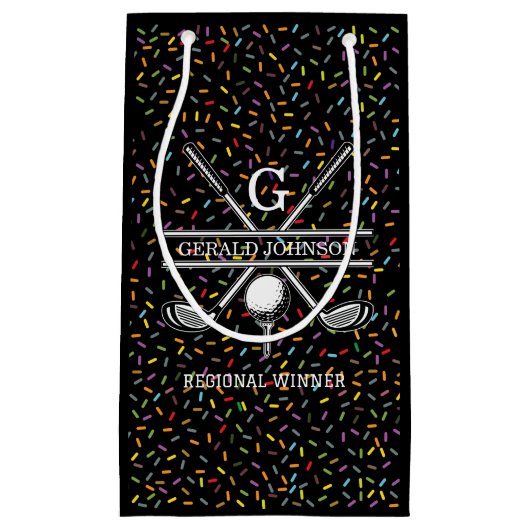 カスタム コンフェッティ ゴルフ モノグラム デザイン スモールペーパーバッグ (正面)