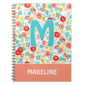 カスタム コーラル ブッシュ ピンク アクア ブルー フラワー パターン ノートブック (正面)