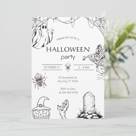 カスタム ゴースト、スケルトン & パンプキン 招待状 (スタンド正面)