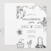 カスタム ゴースト、スケルトン & パンプキン 招待状 (正面/裏面)