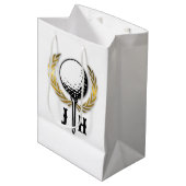 カスタム ゴールド ゴルフ モノグラム デザイン ミディアムペーパーバッグ (正面アングル)