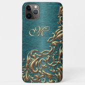 カスタム ゴールド ダマスク 花柄 ティール ブルー グリーン Case-Mate iPhoneケース (裏面)