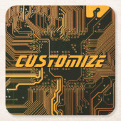 カスタム サイバー オレンジ PCB 回路基板 テック アート スクエアペーパーコースター (正面)