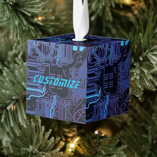 カスタム サイバー ブルー PCB 回路基板 テック アート キューブオーナメント (ツリー)