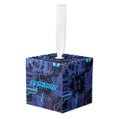 カスタム サイバー ブルー PCB 回路基板 テック アート キューブオーナメント (正面アングル)