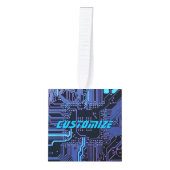 カスタム サイバー ブルー PCB 回路基板 テック アート キューブオーナメント (正面)