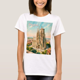 カスタム サグラダ・ファミリア バルセロナ トラベル 水彩画 Tシャツ