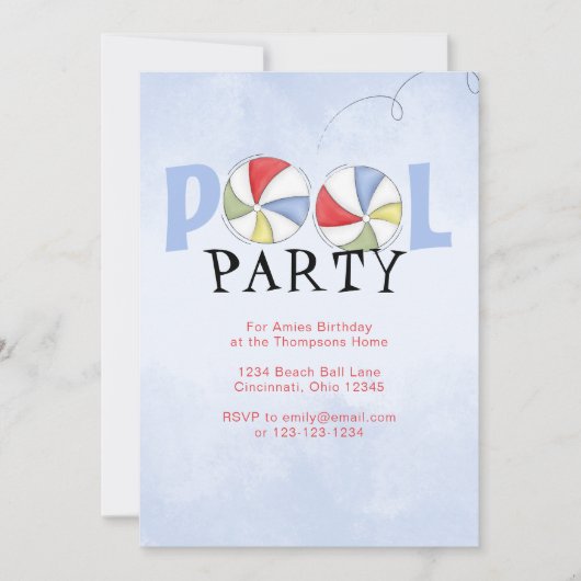 カスタム サマー プール パーティー ビーチ ボール 招待状 (正面)
