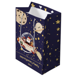 カスタム サンタの宇宙船 クリスマス ミディアムペーパーバッグ