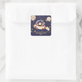 カスタム サンタ スペースシップ クリスマス スクエアシール (バッグ)