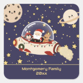 カスタム サンタ スペースシップ クリスマス スクエアシール (正面)