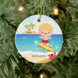 カスタム サーファー男子 クリスマス セラミックオーナメント