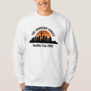 カスタム シアトル旅行 空 夕焼け ロングTシャツ Tシャツ