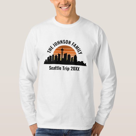 カスタム シアトル旅行 空 夕焼け ロングTシャツ Tシャツ (正面)