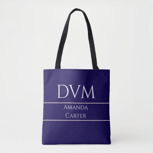 カスタム シンプル モダン ブルー DVM トートバッグ (正面)