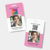 カスタム シンプル 従業員 写真 QR コード 会社 ロゴ バッジ (正面＆裏面)