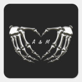 カスタム スケルトン ゴシック ハンズ ラブ ハート シェイプ スクエアシール (正面)