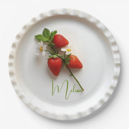 カスタム スターベリー スプリグ フラワー フォリアージ ネーム ペーパープレート