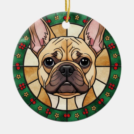 カスタム ステンドグラス効果 犬の名前 クリスマス セラミックオーナメント (正面)