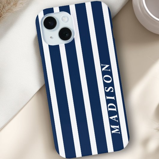 カスタム ストライプ ネイビーブルー ホワイト Case-Mate iPhoneケース