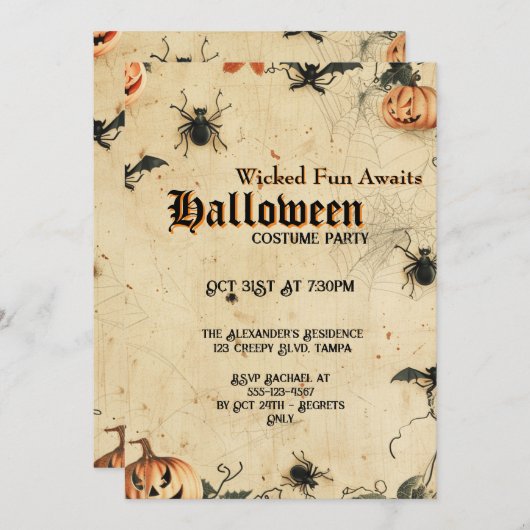 カスタム スプーキーハロウィンパーティー招待状 招待状 (正面/裏面)