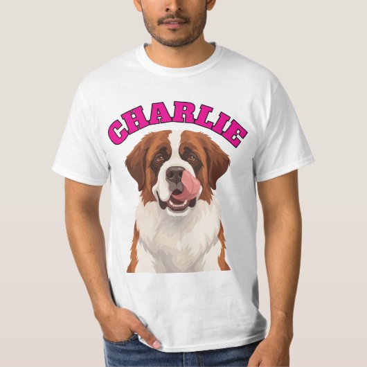 カスタム セントバーナード 大型犬 舌出し  Tシャツ (正面)