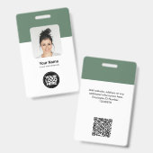 カスタム セージグリーン 従業員 現代 ID QR バッジ (正面&裏面)