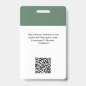 カスタム セージグリーン 従業員 現代 ID QR バッジ (裏面)