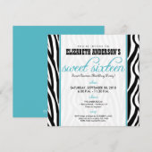 :カスタム:ゼブラスイート16パーティの招待状（アクア） 招待状 (正面/裏面)