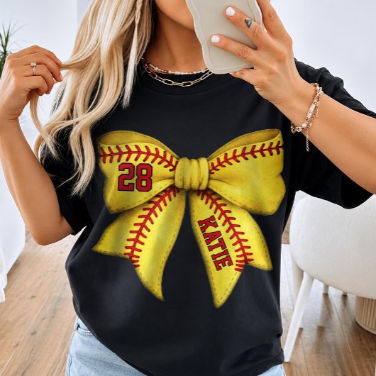 カスタム ソフトボールママ ボウ 名前と選手番号入り Tシャツ