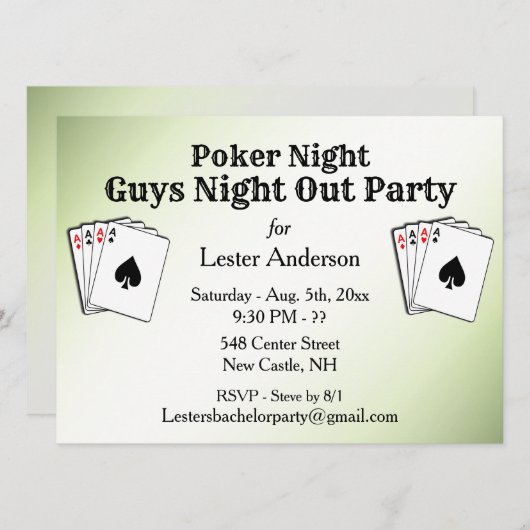 カスタム タイトル グリーン ポーカー ナイト パーティー 招待状 (正面/裏面)