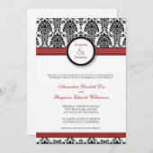 : カスタム: ダマスク織の黒くか赤い結婚式招待状 招待状 (正面/裏面)