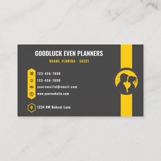 カスタム ダークグレー ブラック イエロー イベントプランニング 名刺 (裏面)