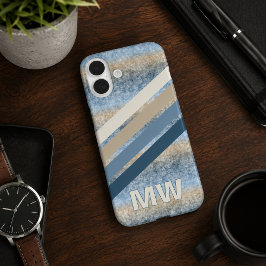 カスタム ダークブルー グレー タウペ ブラウン ベージュ ストライプ iPhone 16 PLUSケース
