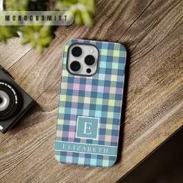 カスタム ティール ブルー イエロー ピンク チェッカーパターン iPhone 15 PRO MAXケース