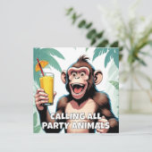カスタム テキスト パーティー アニマル 招待状 (スタンド正面)
