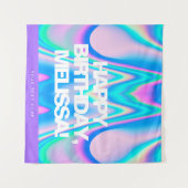 カスタム テキスト ホログラフィック イリデセント Y2K パーティー タペストリー (正面(横))