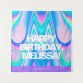 カスタム テキスト ホログラフィック イリデセント Y2K パーティー タペストリー (正面)