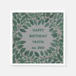 カスタム テキスト ユーカリ フレーム - グレー スタンダードカクテルナプキン