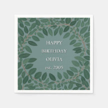 カスタム テキスト ユーカリ フレーム ナプキン – レトロ ブルー